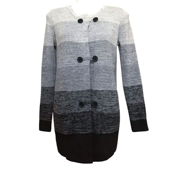Ava Gray Chic Striped Sweater Duster Size Medium - Picture 1 of 16
